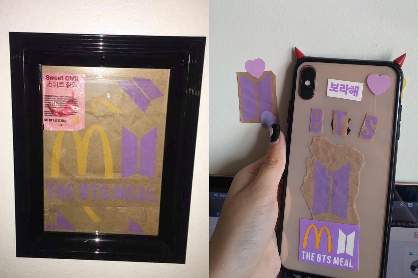 ...và lồng khung như một bức tranh, hoặc làm ốp lưng điện thoại từ túi giấy, vỏ hộp nước sốt.