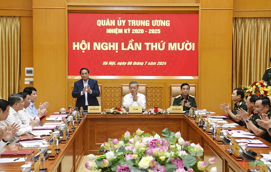 Chủ tịch nước Tô Lâm, Thủ tướng Phạm Minh Chính dự, chỉ đạo hội nghị; Đại tướng Phan Văn Giang chủ trì, điều hành hội nghị. Chủ tịch nước Tô Lâm, Thủ tướng Phạm Minh Chính dự, chỉ đạo hội nghị; Đại tướng Phan Văn Giang chủ trì, điều hành hội nghị.