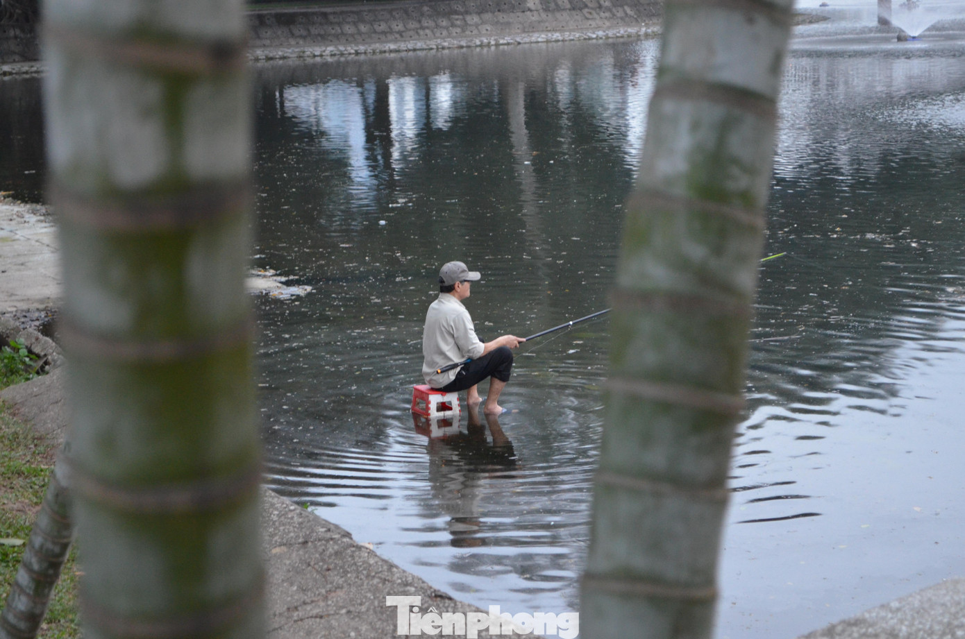 Khu vực hồ tại công viên thu hút nhiều người dân đến câu cá tạo nhưng nước ở nhiều khu vực bị ô nhiễm