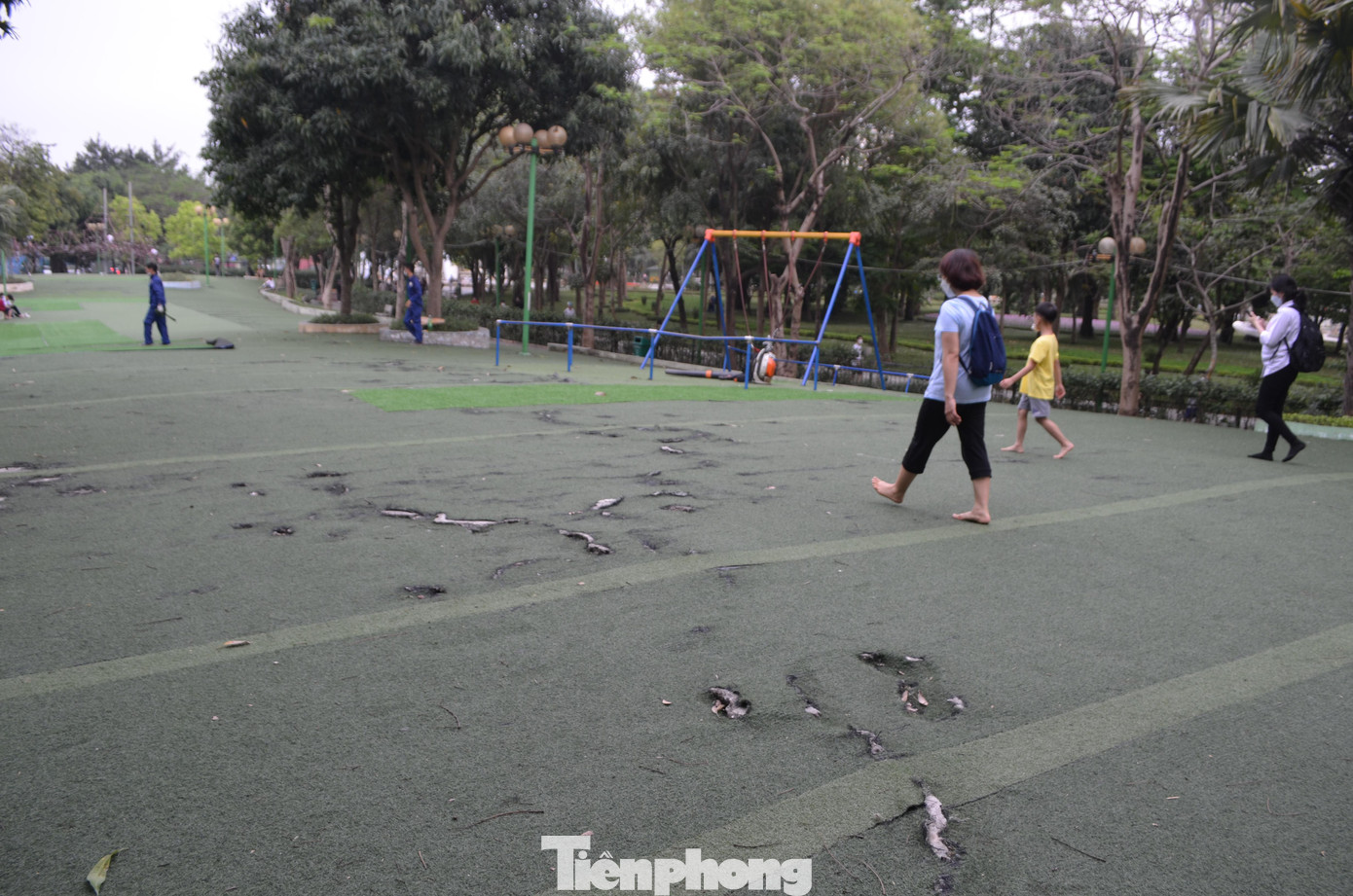 Sau 8 năm đi vào hoạt động, công viên hiện đã xuống cấp nghiêm trọng. Bãi cỏ nhân tạo - khu vực vui chơi chính của trẻ nhỏ - nhiều vị trí bị rách, loang lổ...