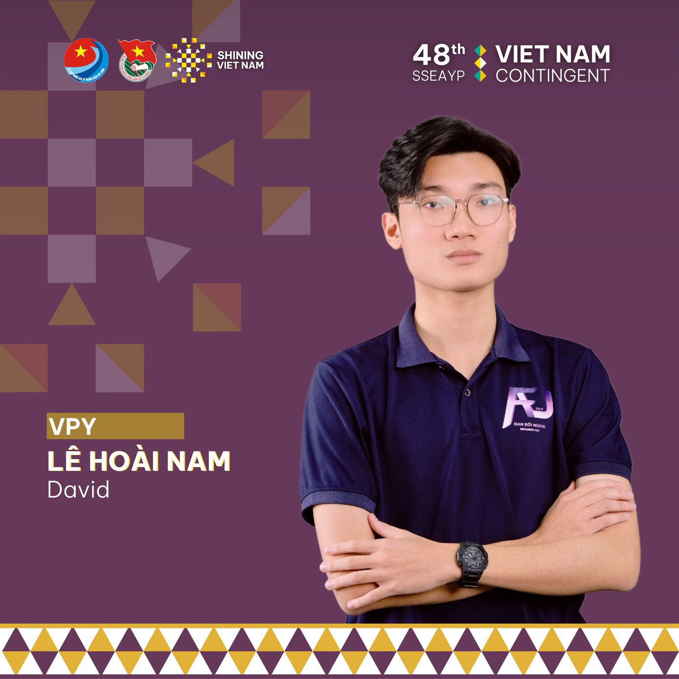 Lê Hoài Nam, sinh viên khoa Lịch sử, trường Đại học Khoa học Xã hội và Nhân văn, Đại học Quốc gia Hà Nội là 1 trong 15 đại biểu của Chương trình Tàu Thanh niên Đông Nam Á - Nhật Bản (SSEAYP) 2024. Lê Hoài Nam, sinh viên khoa Lịch sử, trường Đại học Khoa học Xã hội và Nhân văn, Đại học Quốc gia Hà Nội là 1 trong 15 đại biểu của Chương trình Tàu Thanh niên Đông Nam Á - Nhật Bản (SSEAYP) 2024.