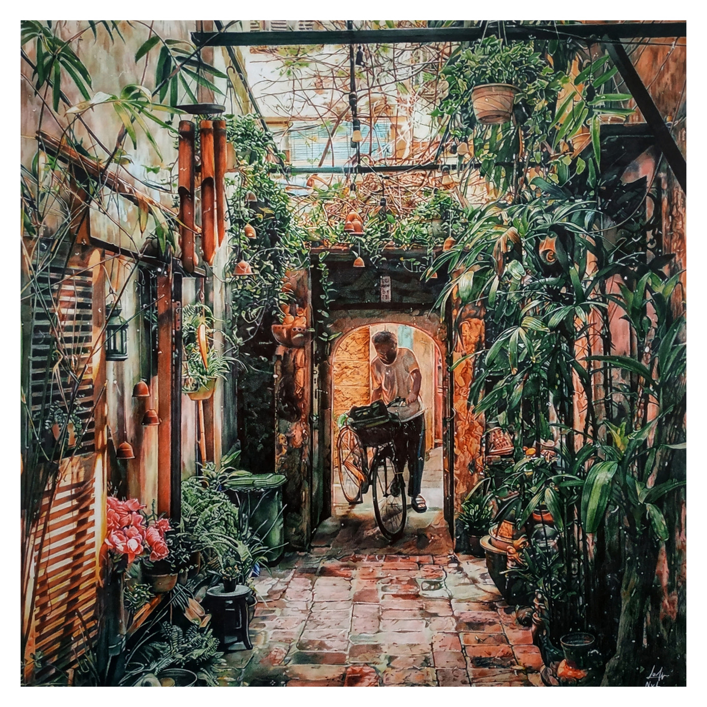 'Cà phê Cuối ngõ' qua chất liệu mực bút bi.