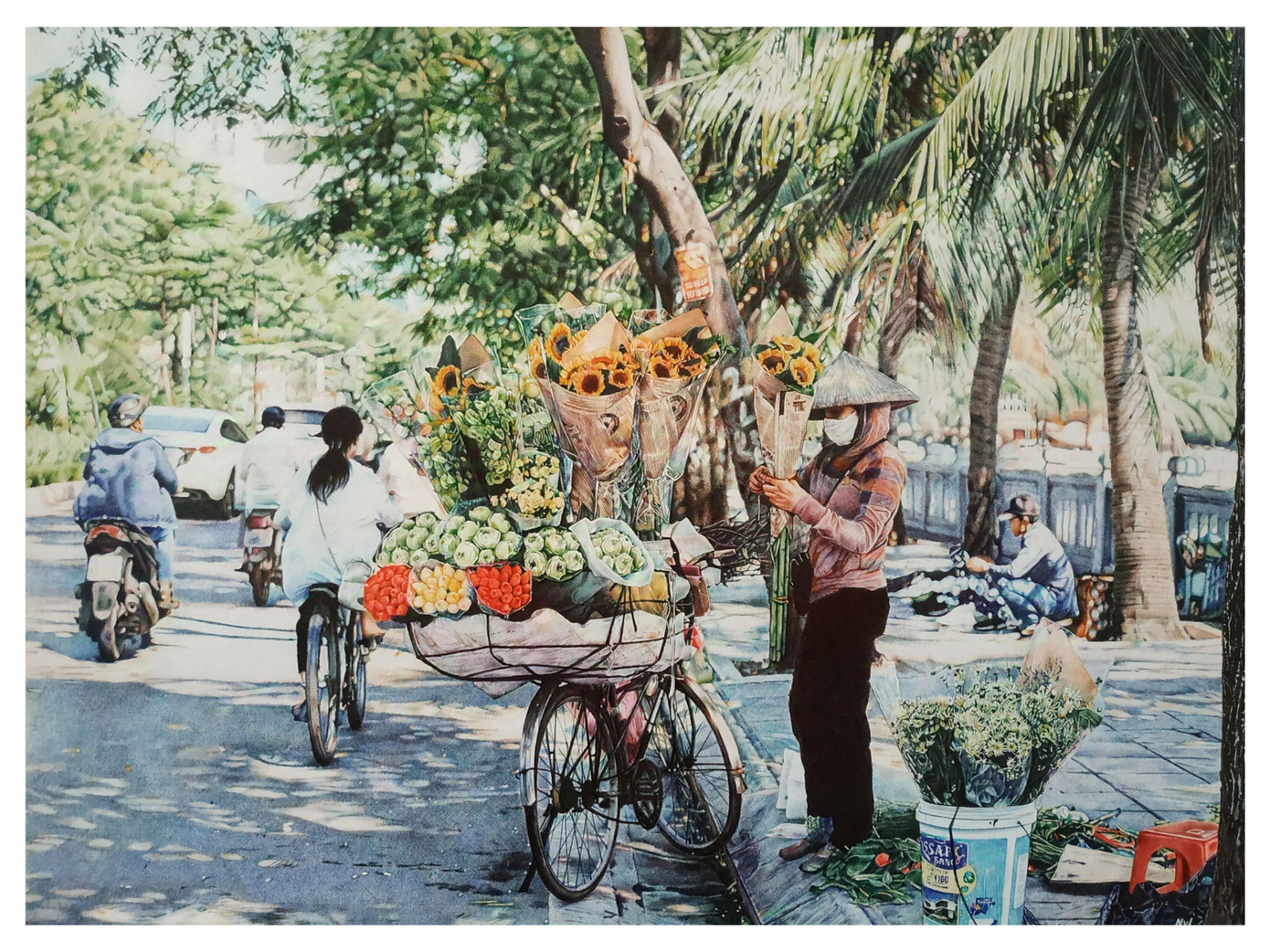 Những chiếc 'xe hoa' mang lại cảm xúc đặc biệt cho họa sĩ Nguyễn Văn Luận, những bức tranh của anh chú trọng khắc họa đời sống con người, có hiện thực ở trong lãng mạn.