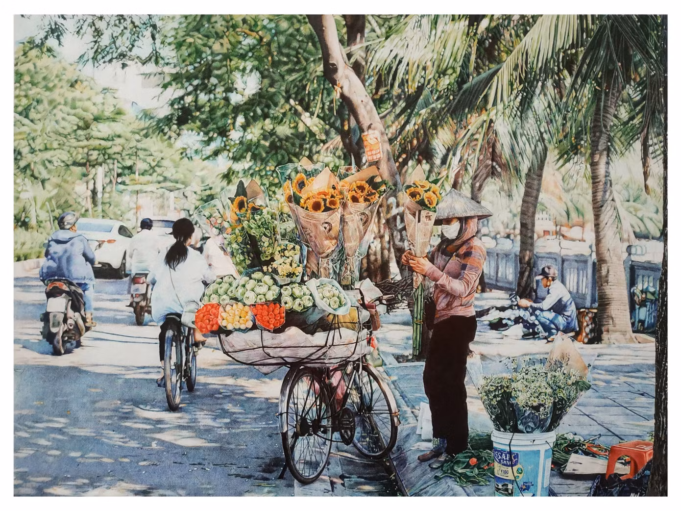 Những chiếc 'xe hoa' mang lại cảm xúc đặc biệt cho họa sĩ Nguyễn Văn Luận, những bức tranh của anh chú trọng khắc họa đời sống con người, có hiện thực ở trong lãng mạn.