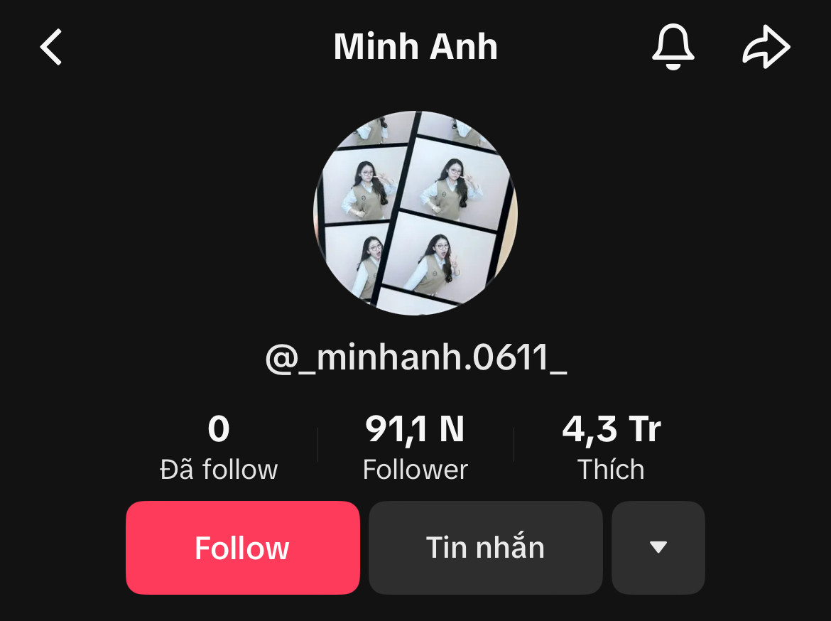 Kênh TikTok của Minh Anh thu hút khoảng hơn 91.000 người theo dõi.