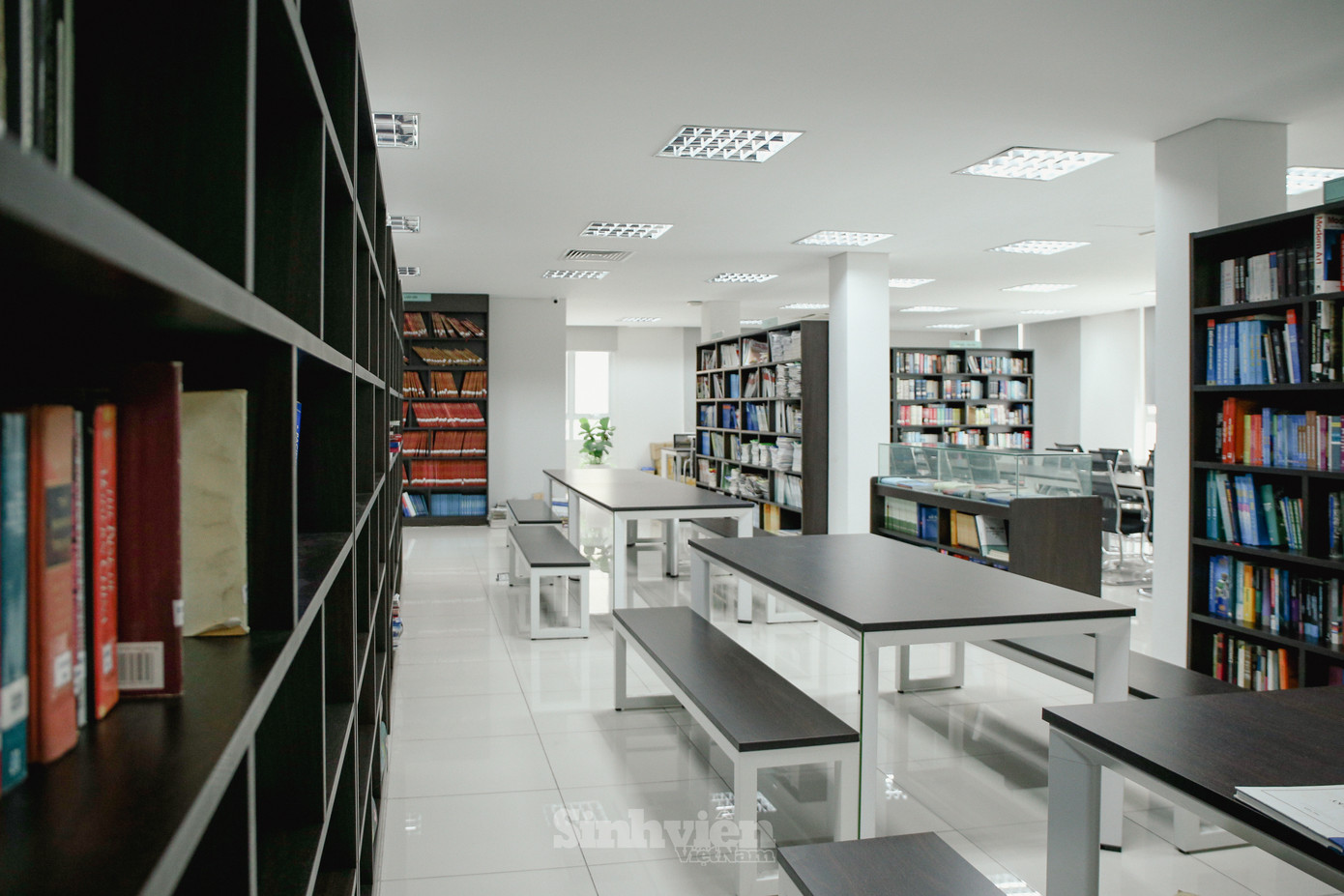 Thư viện Học viện Ngoại giao được chia làm 3 tầng với 5 phòng đọc, nhiều phòng đọc được các đối tác quốc tế như Trung Quốc, Hoa Kỳ, Pháp, Australia... tài trợ.