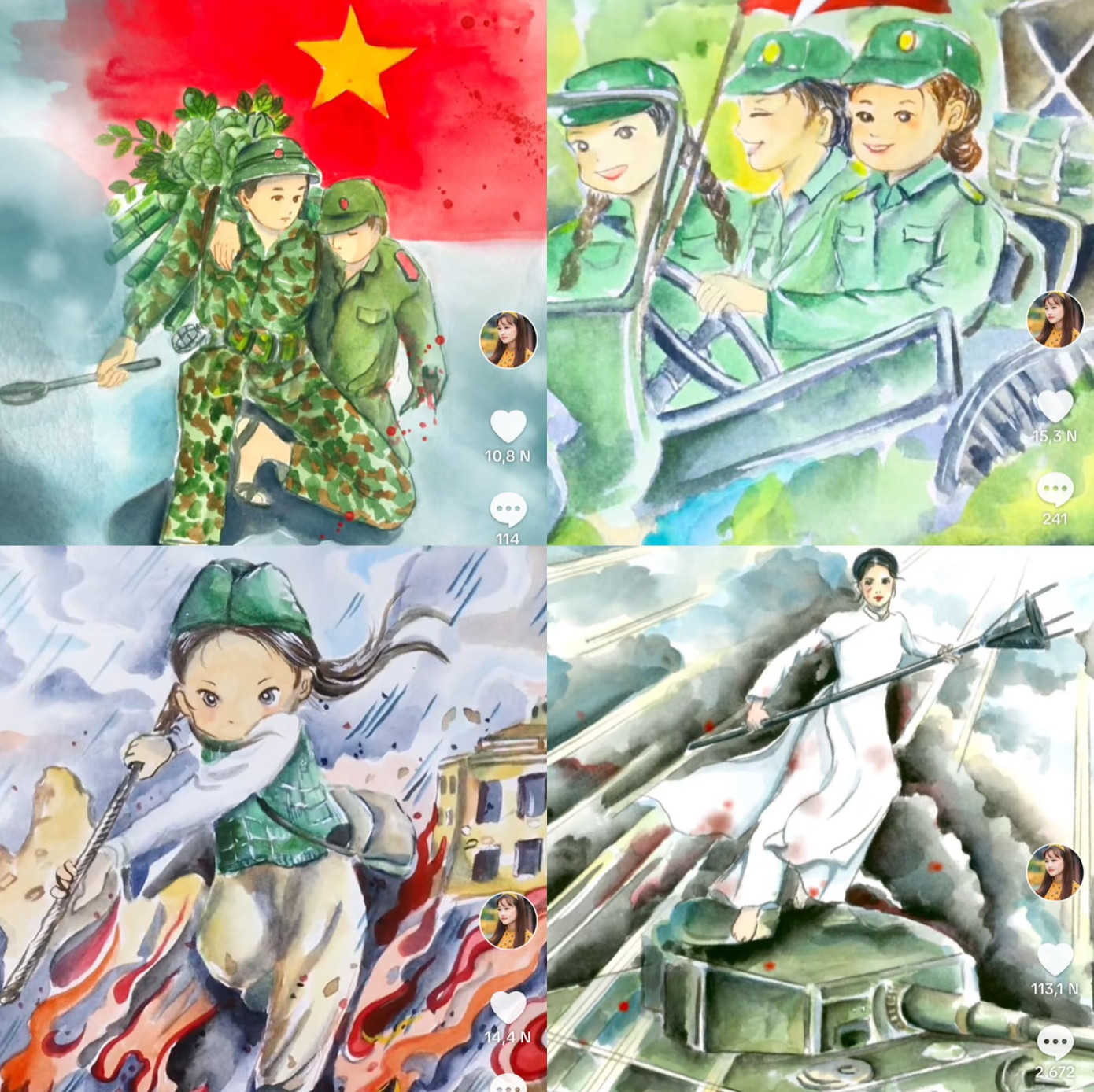 Những bức tranh vẽ về lịch sử chiến tranh Việt Nam nhận được nhiều lượt xem, thích từ khán giả.