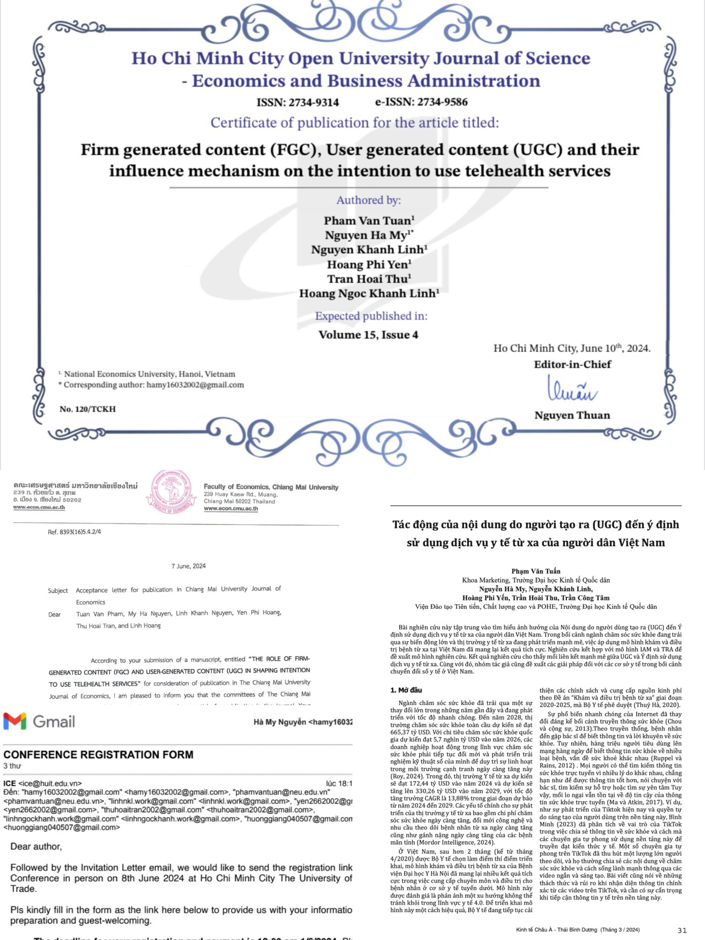 Bài Nghiên cứu khoa học được đăng trên các tạp chí trong và ngoài nước có sự tham gia nghiên cứu của Yến. Bài Nghiên cứu khoa học được đăng trên các tạp chí trong và ngoài nước có sự tham gia nghiên cứu của Yến.