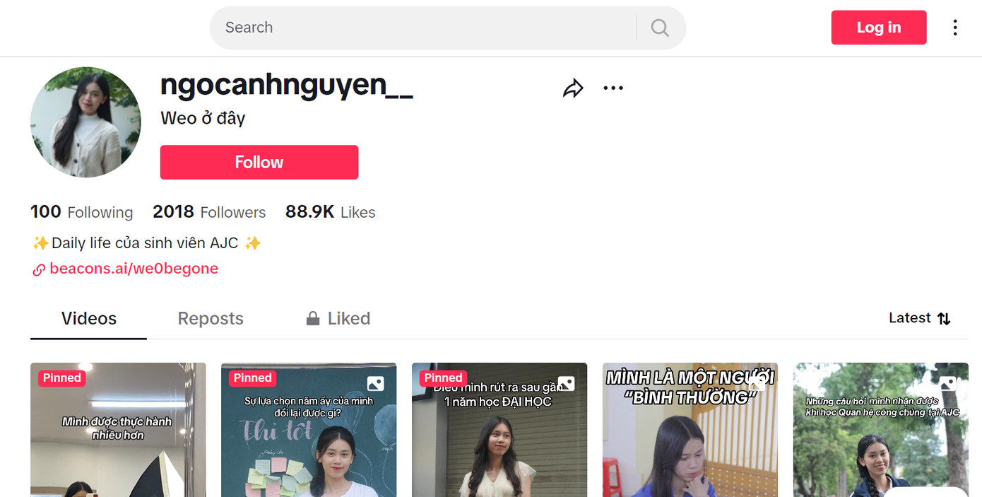 Kênh TikTok của Ngọc Ánh chính là hình ảnh phản chiếu chân thật cô của ngoài đời thực. Kênh TikTok của Ngọc Ánh chính là hình ảnh phản chiếu chân thật cô của ngoài đời thực.