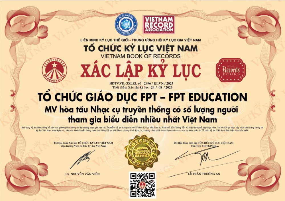 Dự án Việt Anh tham gia được trao bằng xác lập kỷ lục bởi Tổ chức Kỷ lục Việt Nam (VietKings).