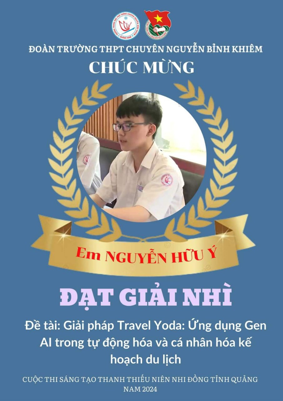 Hữu Ý nhận giải thưởng cuộc thi Khoa học Kĩ thuật cấp tỉnh.
