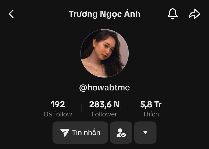 Kênh TikTok của Ngọc Ánh thu hút khoảng 287.000 người theo dõi và loạt video hàng trăm ngàn lượt xem.