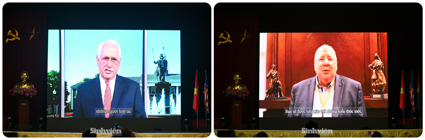 TS. Jack Hawkins - Hiệu trưởng Trường Đại học Troy và ông Arvid Johnson - Chủ tịch Đại học St. Francis gửi lời chúc mừng và động viên tới các tân sinh viên.