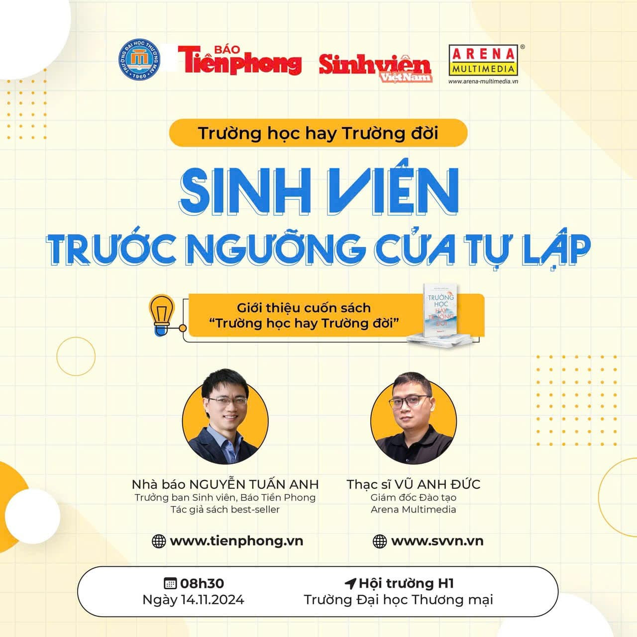 Sự kiện sẽ được bắt đầu lúc 8g30 thứ Năm, ngày 14/11/2024. Sự kiện sẽ được bắt đầu lúc 8g30 thứ Năm, ngày 14/11/2024.