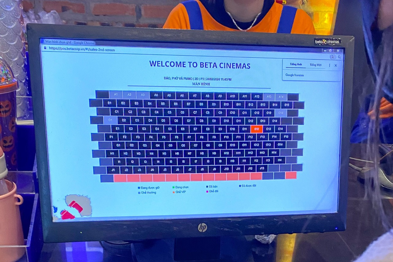 Suất chiếu muộn 23h45 của Đào, phở và piano vào ngày cuối tuần 24/2 tại rạp Beta Thanh Xuân chỉ còn 1 chỗ chưa được đặt (màu cam).