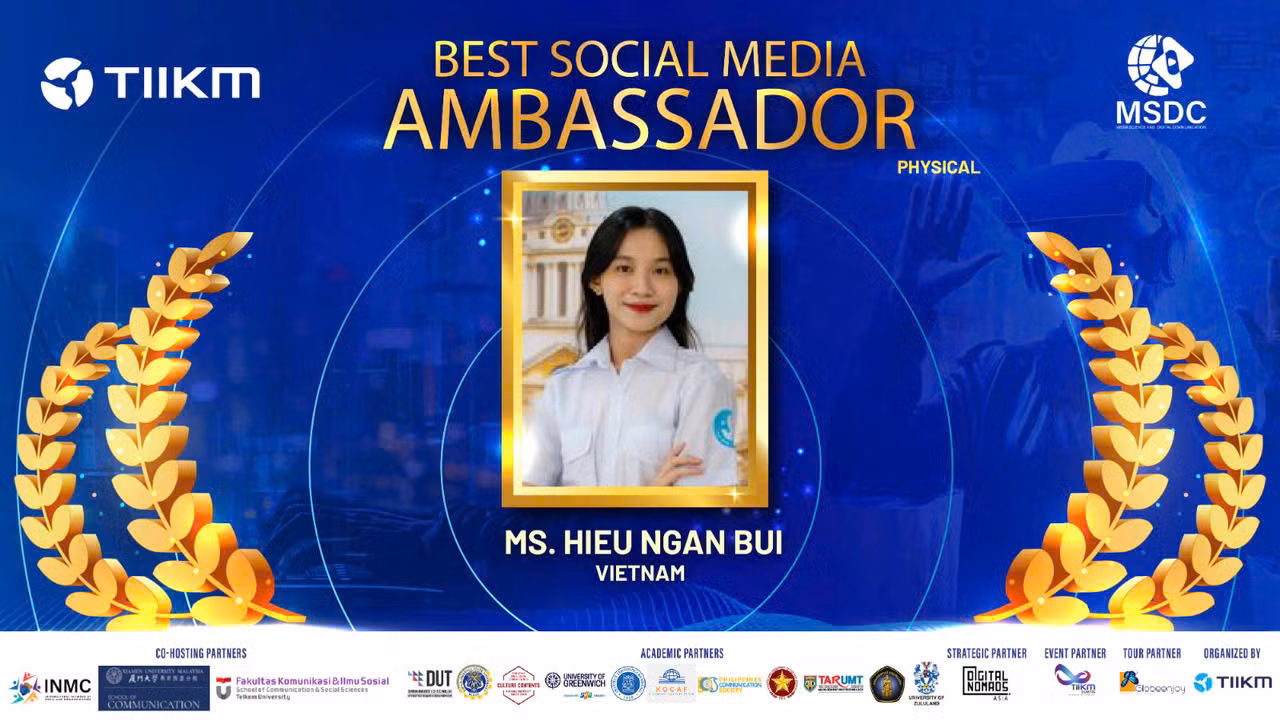 Cô đạt giải "Best Social Media Ambassador" và tham gia "The 04th International Conference on Media Science and Digital Communication" tại Bali, Indonesia. Cô đạt giải "Best Social Media Ambassador" và tham gia "The 04th International Conference on Media Science and Digital Communication" tại Bali, Indonesia.