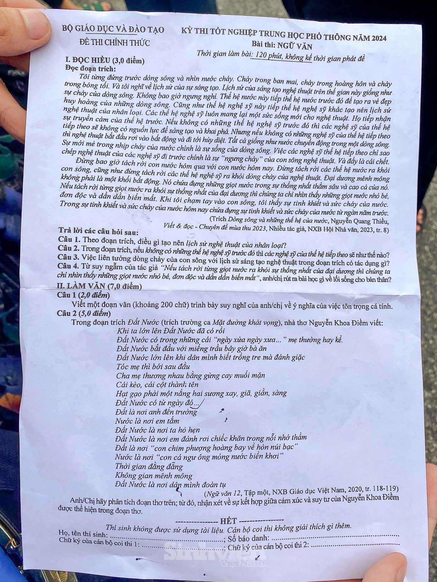 Đề thi tốt nghiệp THPT môn Ngữ văn năm 2024.