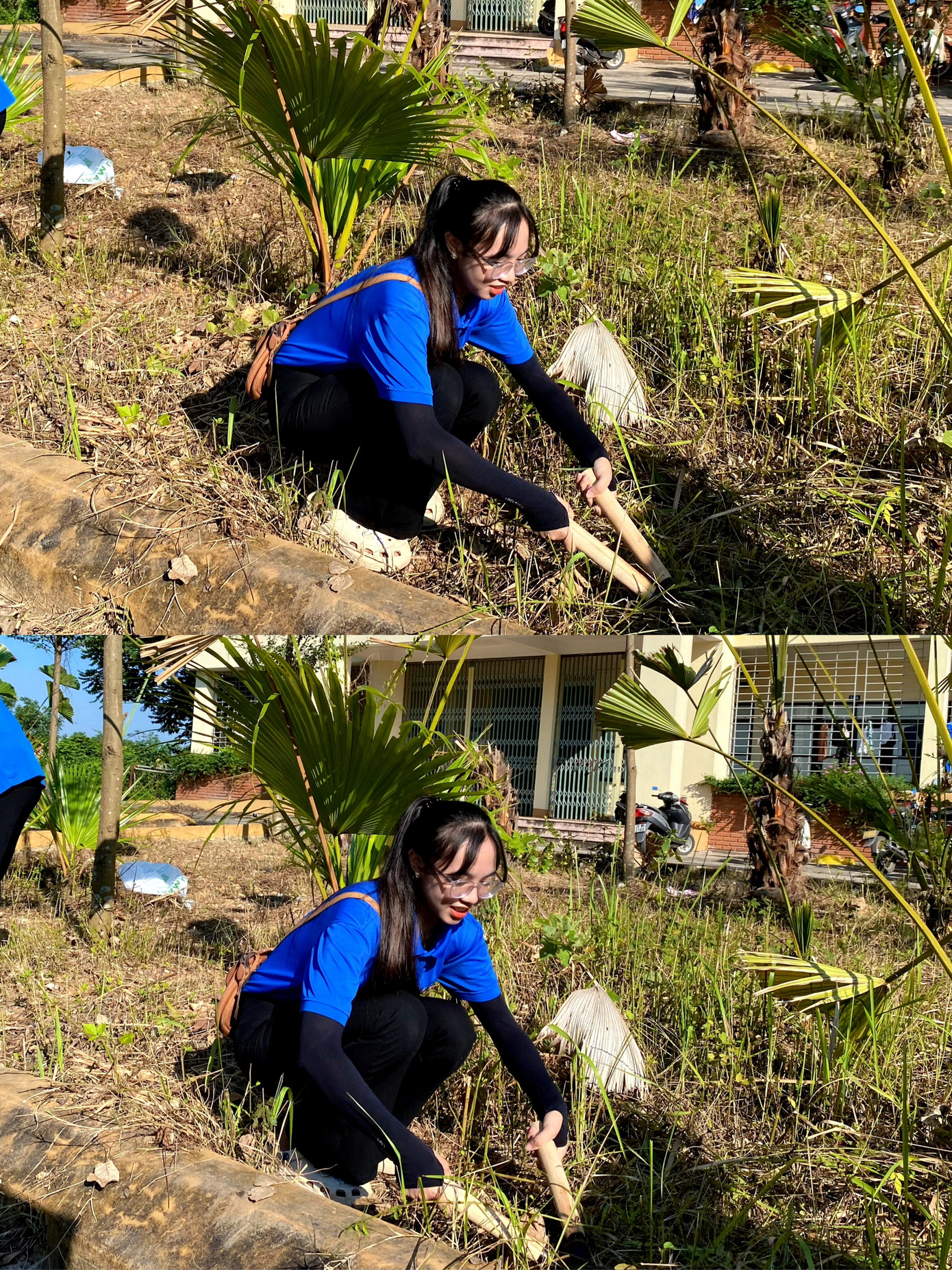 Nữ sinh tham gia hoạt động tình nguyện dọn dẹp kí túc xá.