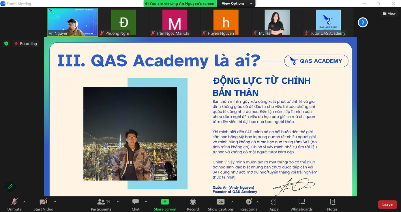 Buổi workshop được An tổ chức miễn phí để giúp học viên hiểu thêm về SAT và tầm quan trọng của SAT trong việc du học.