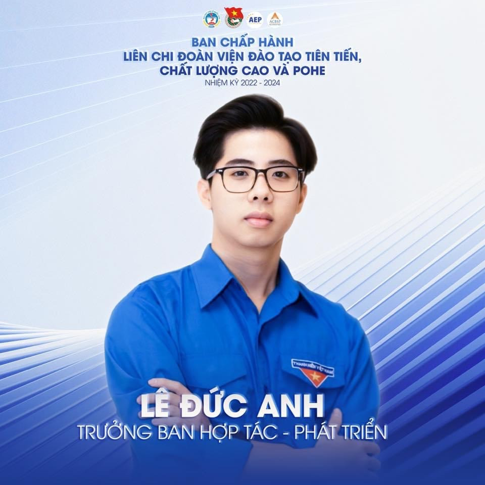 Đức Anh là Ủy viên Ban Chấp hành Liên Chi đoàn Viện Đào tạo Tiên tiến, Chất lượng cao và POHE nhiệm kỳ 2024 – 2025. Đức Anh là Ủy viên Ban Chấp hành Liên Chi đoàn Viện Đào tạo Tiên tiến, Chất lượng cao và POHE nhiệm kỳ 2024 – 2025.