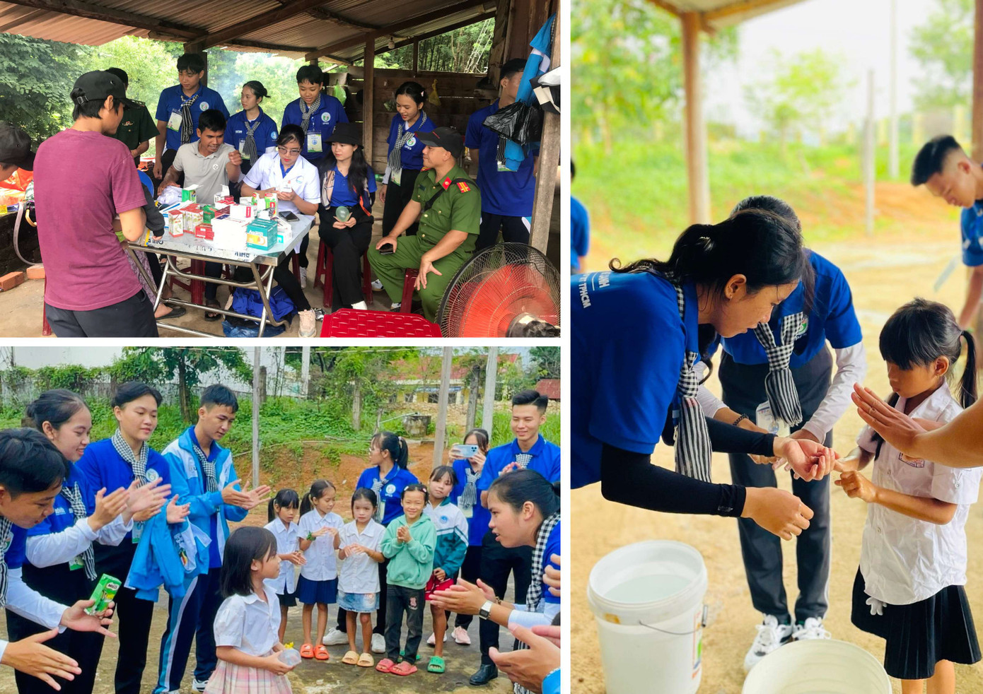 Phối hợp với địa phương tổ chức sinh hoạt trò chơi, hướng dẫn vệ sinh tay cho thiếu nhi và cấp phát thuốc cho người dân.