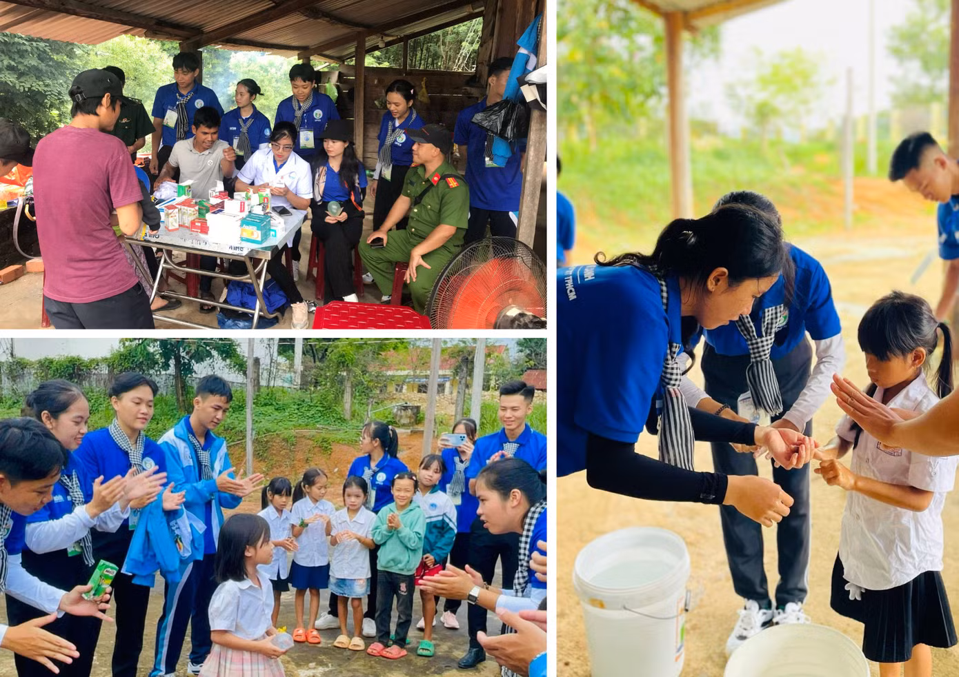 Phối hợp với địa phương tổ chức sinh hoạt trò chơi, hướng dẫn vệ sinh tay cho thiếu nhi và cấp phát thuốc cho người dân. Phối hợp với địa phương tổ chức sinh hoạt trò chơi, hướng dẫn vệ sinh tay cho thiếu nhi và cấp phát thuốc cho người dân.