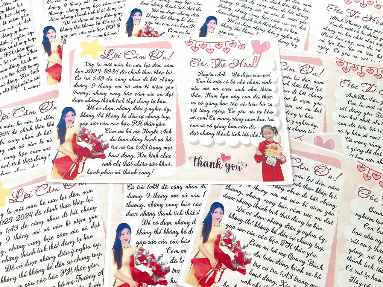 Những tấm thiệp cảm ơn được cô Thanh Hà gửi tới các bậc cha mẹ. Những tấm thiệp cảm ơn được cô Thanh Hà gửi tới các bậc cha mẹ.