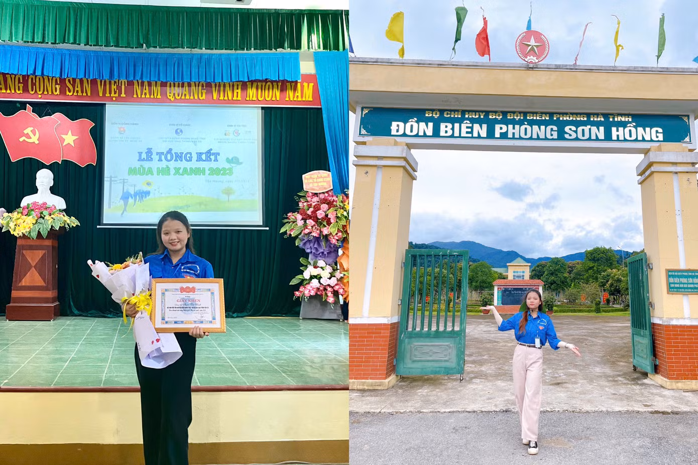 Phạm Thị Bình trong màu áo xanh tình nguyện. Phạm Thị Bình trong màu áo xanh tình nguyện.