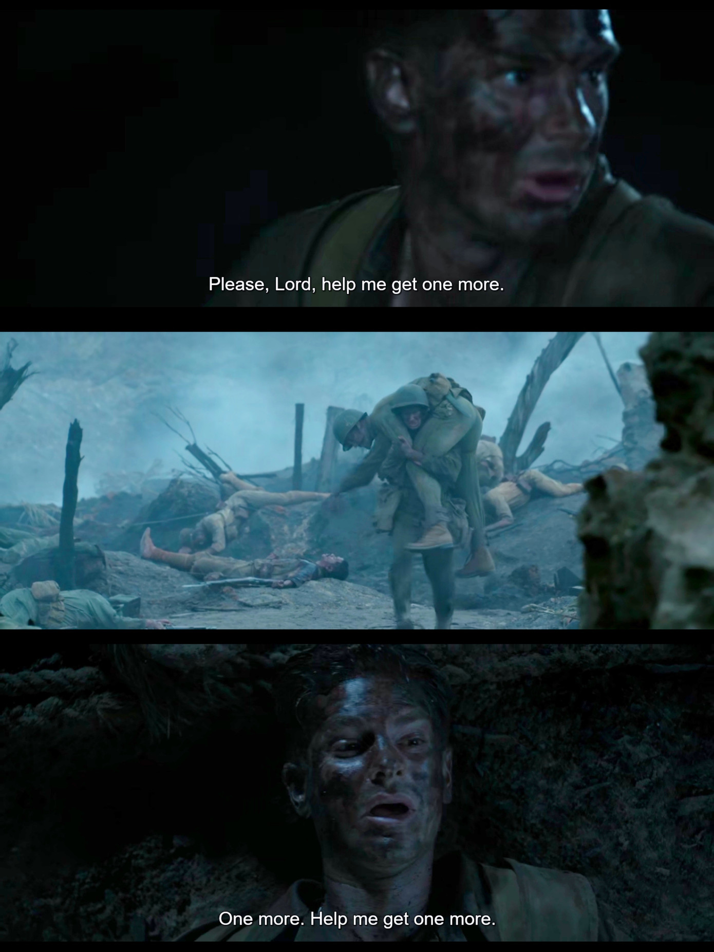 Mỗi lần kiệt sức, ông lại thầm cầu nguyện: “Xin Chúa, hãy giúp con cứu thêm một người nữa thôi.” Với lòng kiên định, Doss đã cứu được 75 người. Mỗi lần kiệt sức, ông lại thầm cầu nguyện: “Xin Chúa, hãy giúp con cứu thêm một người nữa thôi.” Với lòng kiên định, Doss đã cứu được 75 người.