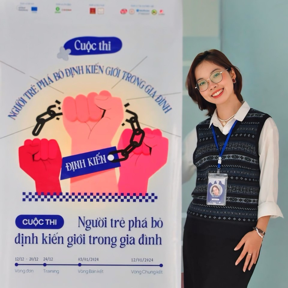 Đỗ Phương tại vòng Bán kết cuộc thi “Người trẻ phá bỏ định kiến giới trong gia đình”.