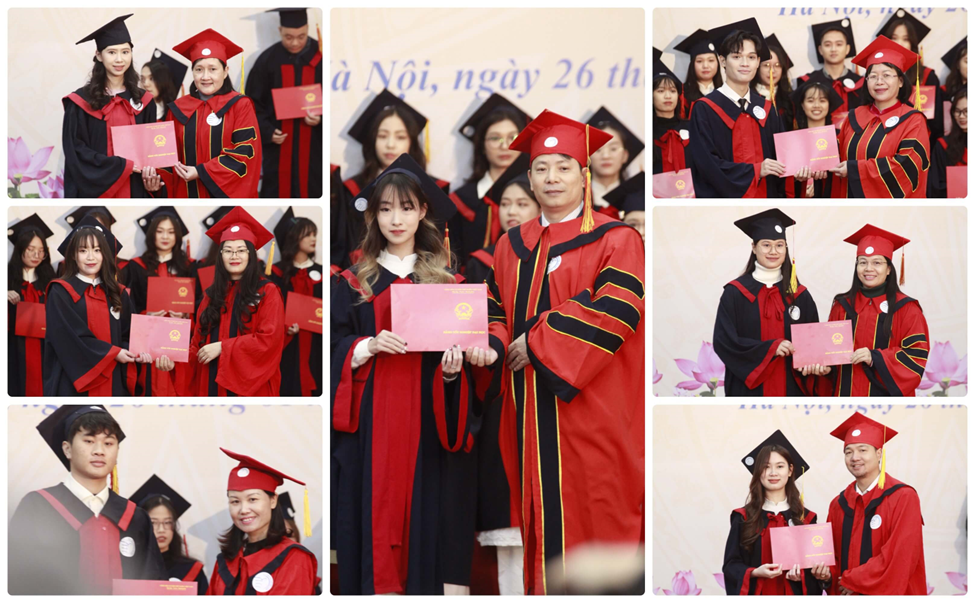 Ban Giám đốc và lãnh đạo các khoa trao bằng cho các tân cử nhân.