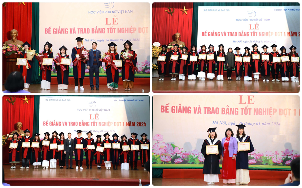 Ban Giám đốc Học viện Phụ nữ Việt Nam đã trao giấy khen cho các sinh viên có thành tích xuất sắc trong học tập và rèn luyện suốt 4 năm qua.