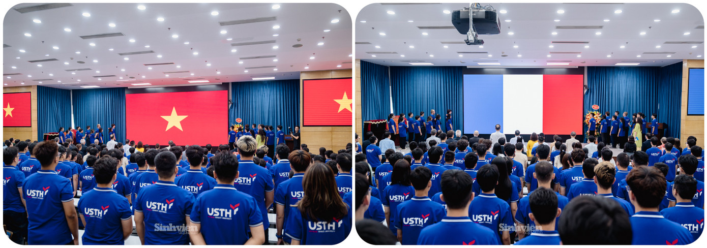 Nghi lễ Chào cờ, Hát Quốc ca hai nước Việt - Pháp.