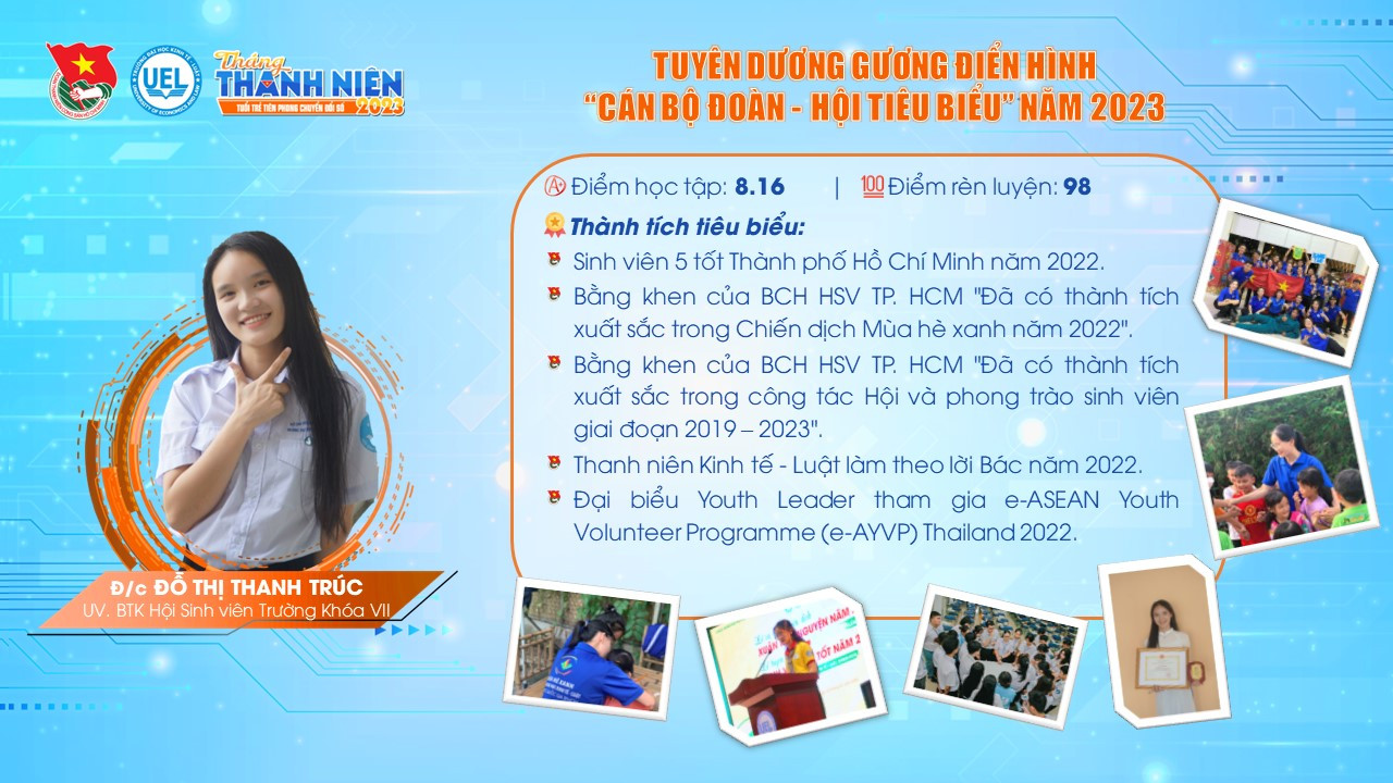 Cán bộ Đoàn – Hội tiêu biểu của Trường Đại học Kinh tế - Luật, Đại học Quốc gia TP.HCM.