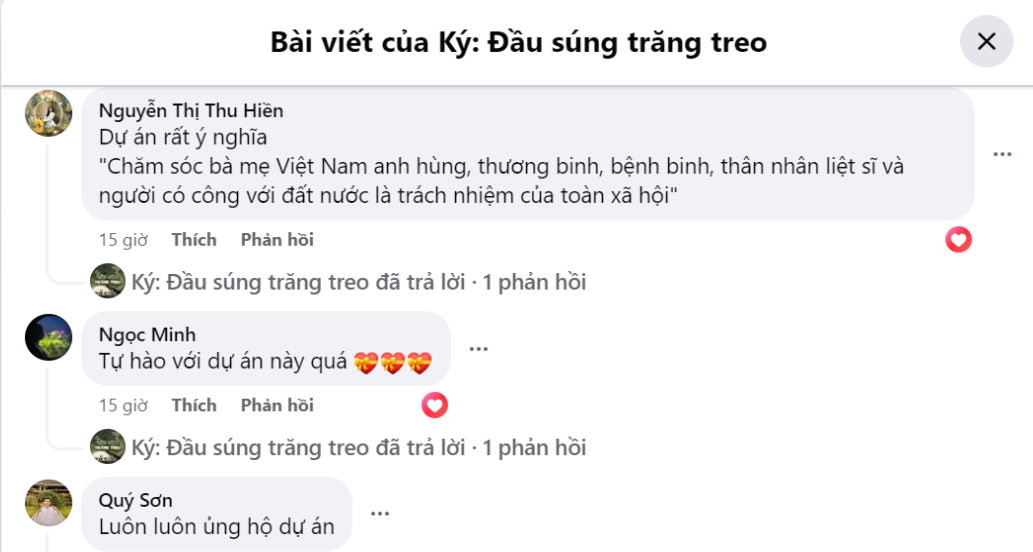 Những bình luận tích cực chúc cho sự thành công của dự án.