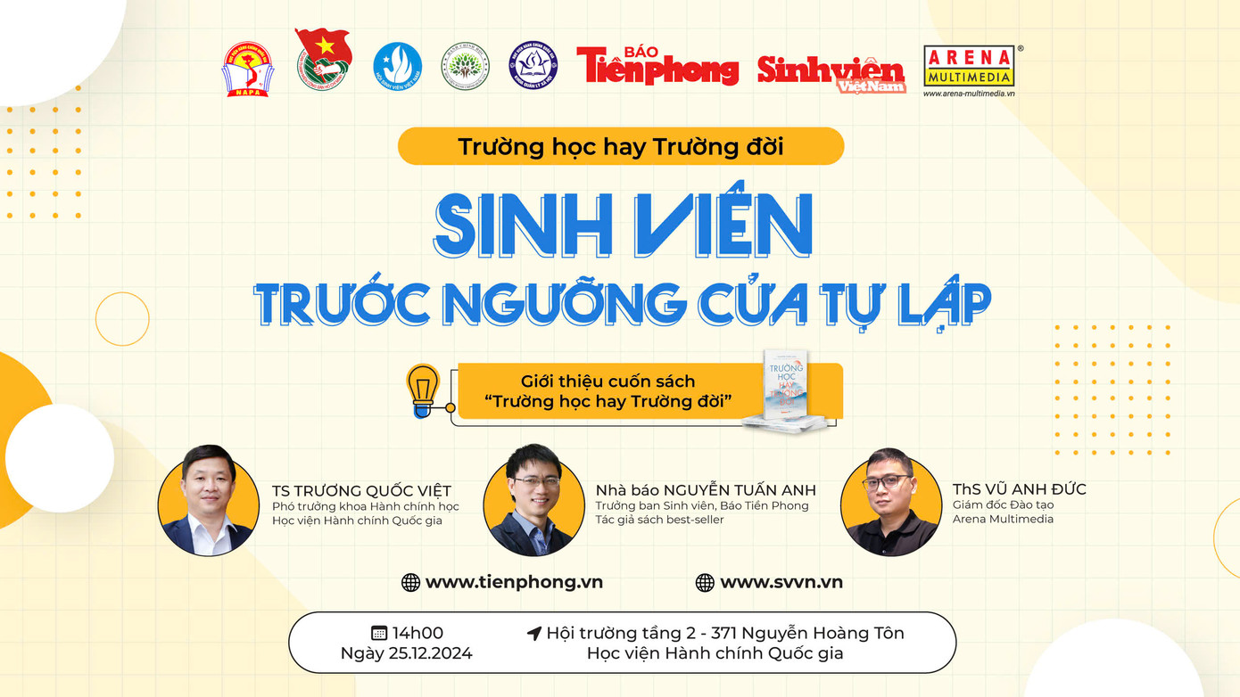 Vào lúc 14h00 ngày 25/12/2024, tại Hội trường tầng 2, Học viện Hành chính Quốc gia (371 Nguyễn Hoàng Tôn), sẽ diễn ra chương trình tọa đàm hướng nghiệp “Trường học hay Trường đời” với chủ đề “Sinh viên trước ngưỡng cửa tự lập”.
