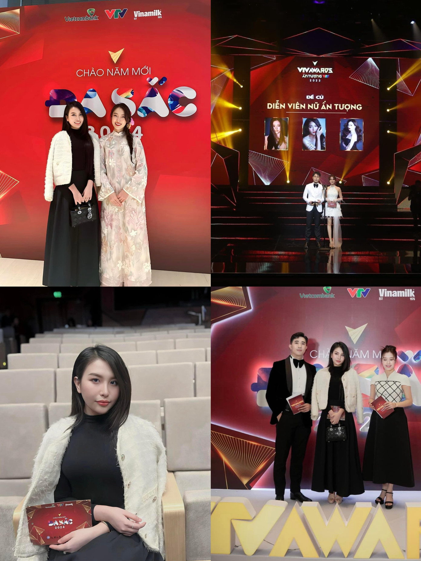 Như Quỳnh (bên trái) xinh xắn trong ảnh chụp tại sự kiện Chào năm mới 2024 của VTV.