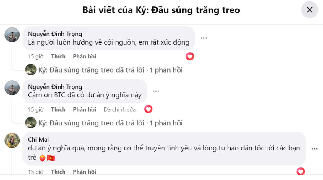 Những bình luận tích cực chúc cho sự thành công của dự án.