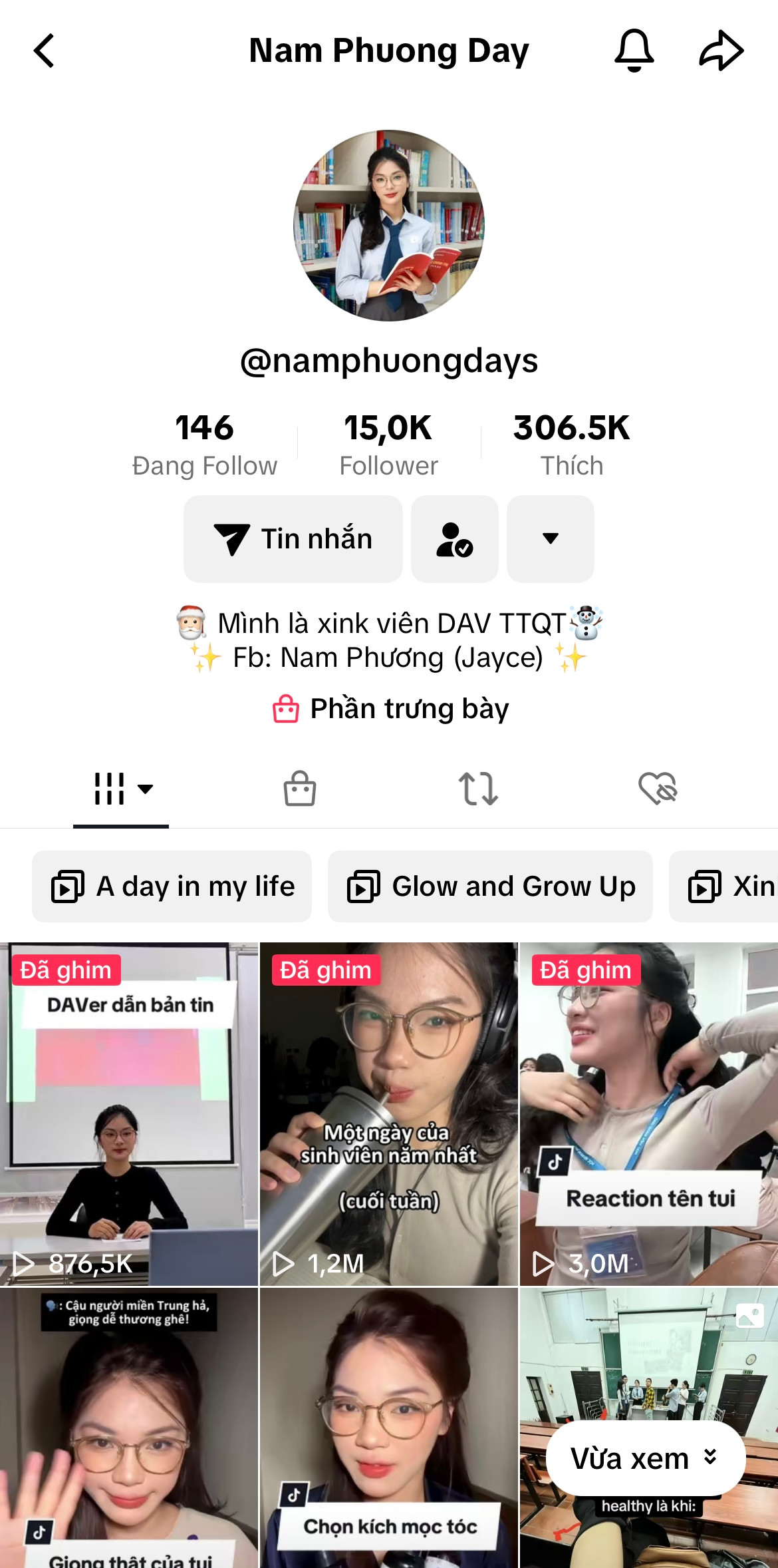 Nữ sinh hiện đang sở hữu kênh TikTok với 15.000 người theo dõi.