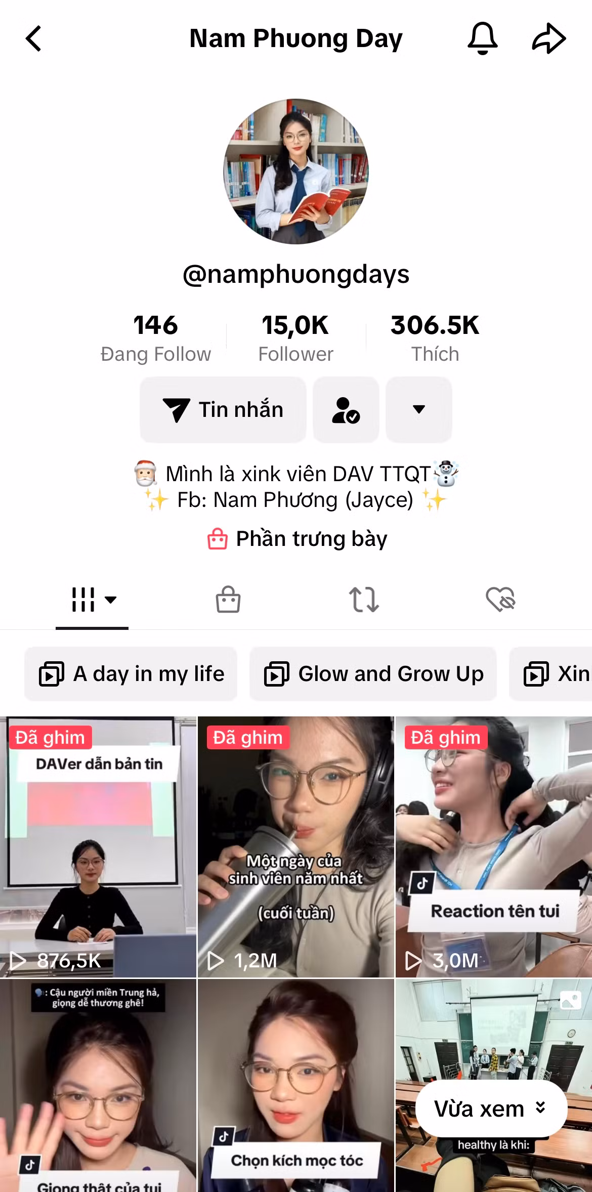 Nữ sinh hiện đang sở hữu kênh TikTok với 15.000 người theo dõi.