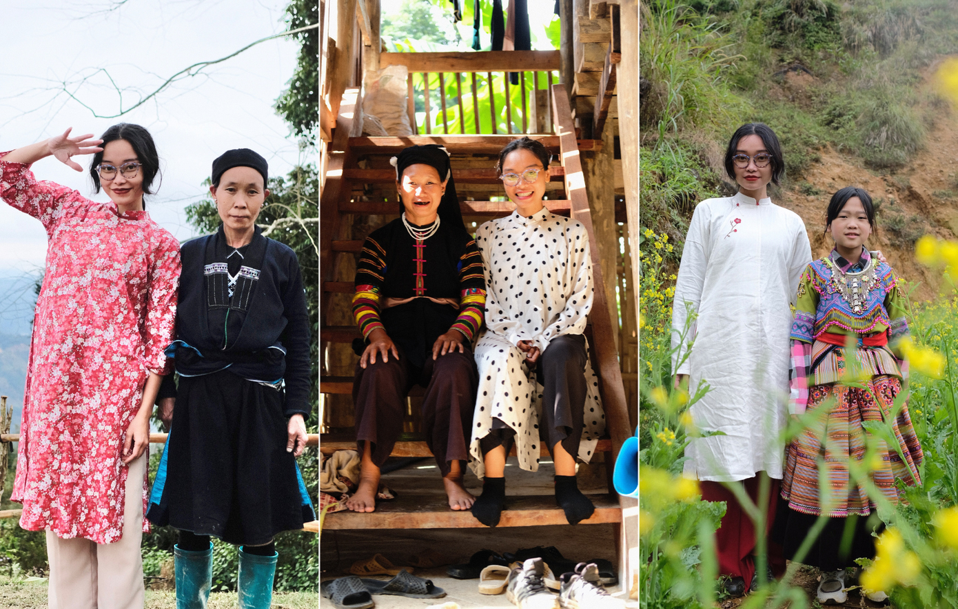 Chị Thu Phương diện áo dài chụp ảnh cùng những người phụ nữ dân tộc thiểu số khác. Chị Thu Phương diện áo dài chụp ảnh cùng những người phụ nữ dân tộc thiểu số khác.