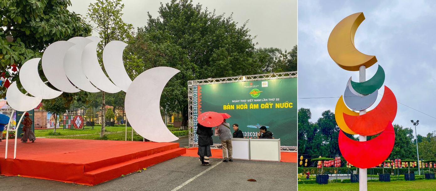 Những vầng trăng non uốn lượn trên hành trình tròn đầy vào đúng ngày Rằm là ngôn ngữ thiết kế cho không gian của ngày hội.