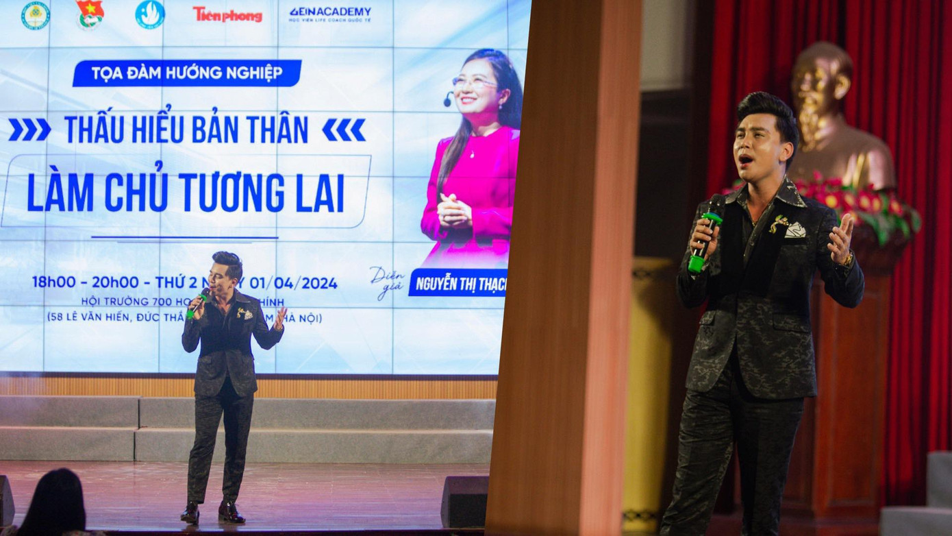 Ca sĩ Vũ Quang Thiện khuấy động hội trường bằng màn biểu diễn 3 ca khúc cực “mãn nhĩ”.