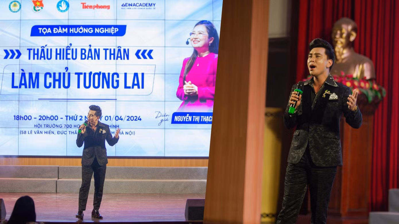 Ca sĩ Vũ Quang Thiện khuấy động hội trường bằng màn biểu diễn 3 ca khúc cực “mãn nhĩ”. Ca sĩ Vũ Quang Thiện khuấy động hội trường bằng màn biểu diễn 3 ca khúc cực “mãn nhĩ”.