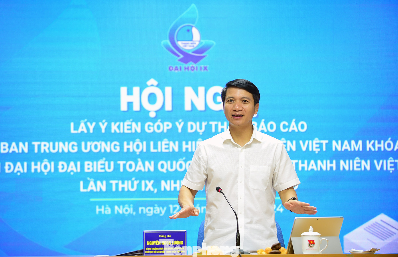 Anh Nguyễn Ngọc Lương phát biểu tại hội nghị. Ảnh: Xuân Tùng