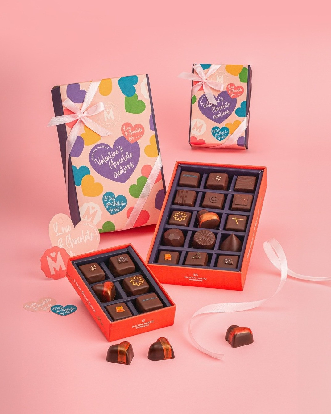 Valentine thêm ngọt ngào với những viên kẹo socola bonbon nhỏ xinh với hương vị từ sữa dừa và rượu rum.