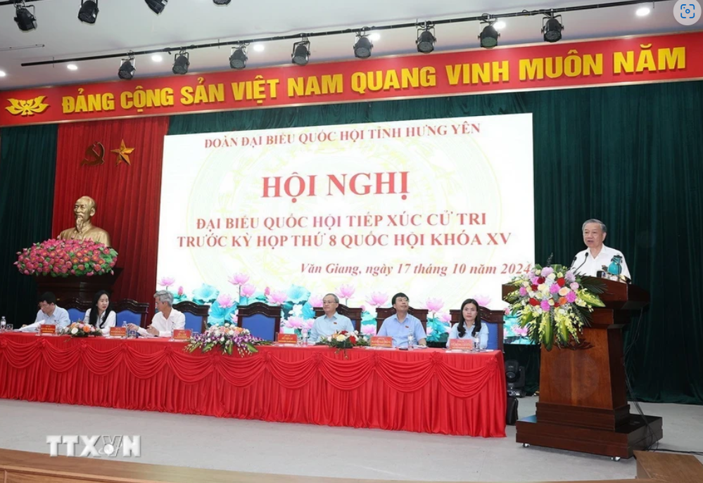 Tổng Bí thư, Chủ tịch nước Tô Lâm phát biểu tại hội nghị Đại biểu Quốc hội trước Kỳ họp thứ 8, Quốc hội khóa XV. Ảnh: Trí Dũng/ TTXVN Tổng Bí thư, Chủ tịch nước Tô Lâm phát biểu tại hội nghị Đại biểu Quốc hội trước Kỳ họp thứ 8, Quốc hội khóa XV. Ảnh: Trí Dũng/ TTXVN