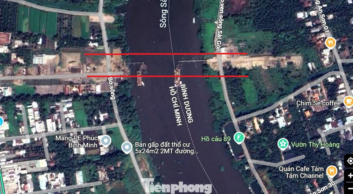 Vị trí dự án cầu Bình Gởi nhìn từ vệ tinh.