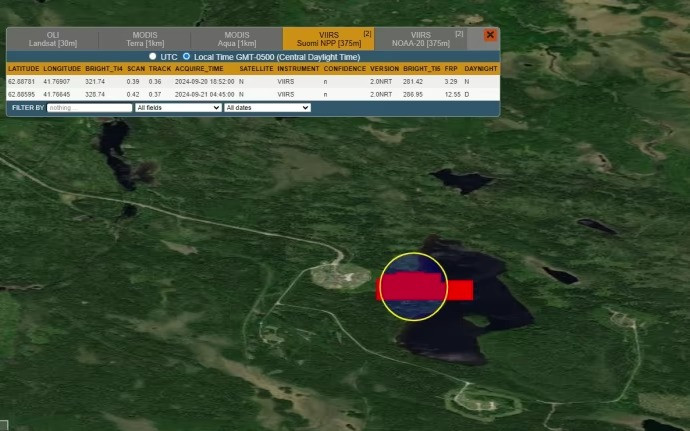 Hình ảnh vệ tinh được cho là đám cháy ở bãi thử. Hình ảnh vệ tinh được cho là đám cháy ở bãi thử.