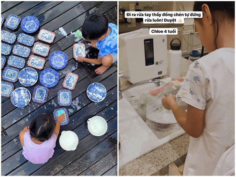 Chloe và "anh hai" Richard phụ giúp bố mẹ công việc nhà.